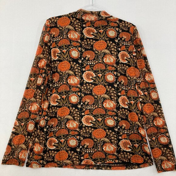 Jane and Delancey size XL Black Orange Floral Boho Mesh Stretch Mock Neck Top - Picture 10 of 11